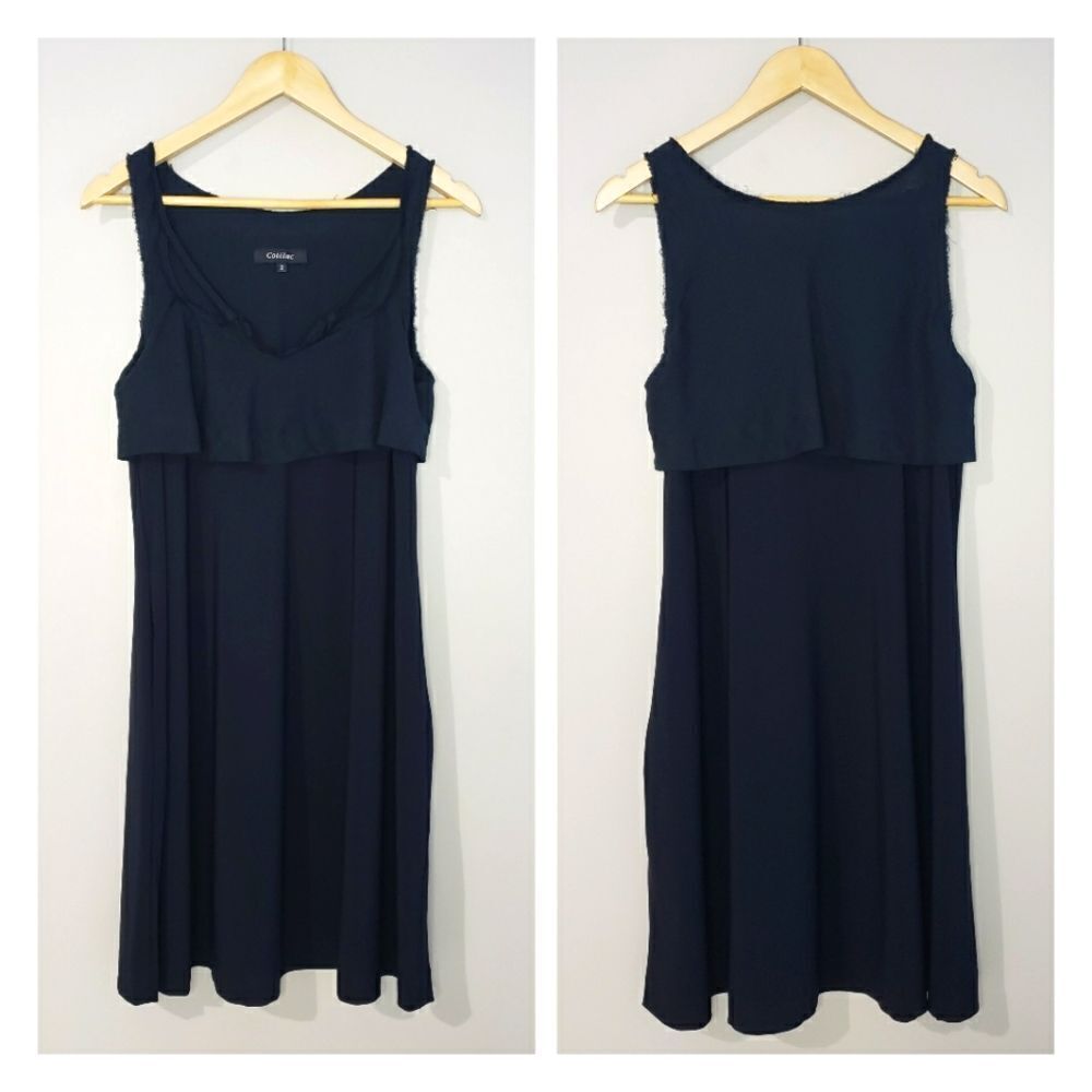 Cotélac Large Black Sleeveless Layered Cotton Distressed Raw Hem Dress Cutouts